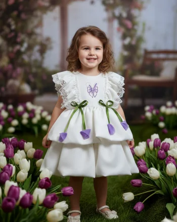 Rochie alba eleganta cu broderie si lalele - Winnie