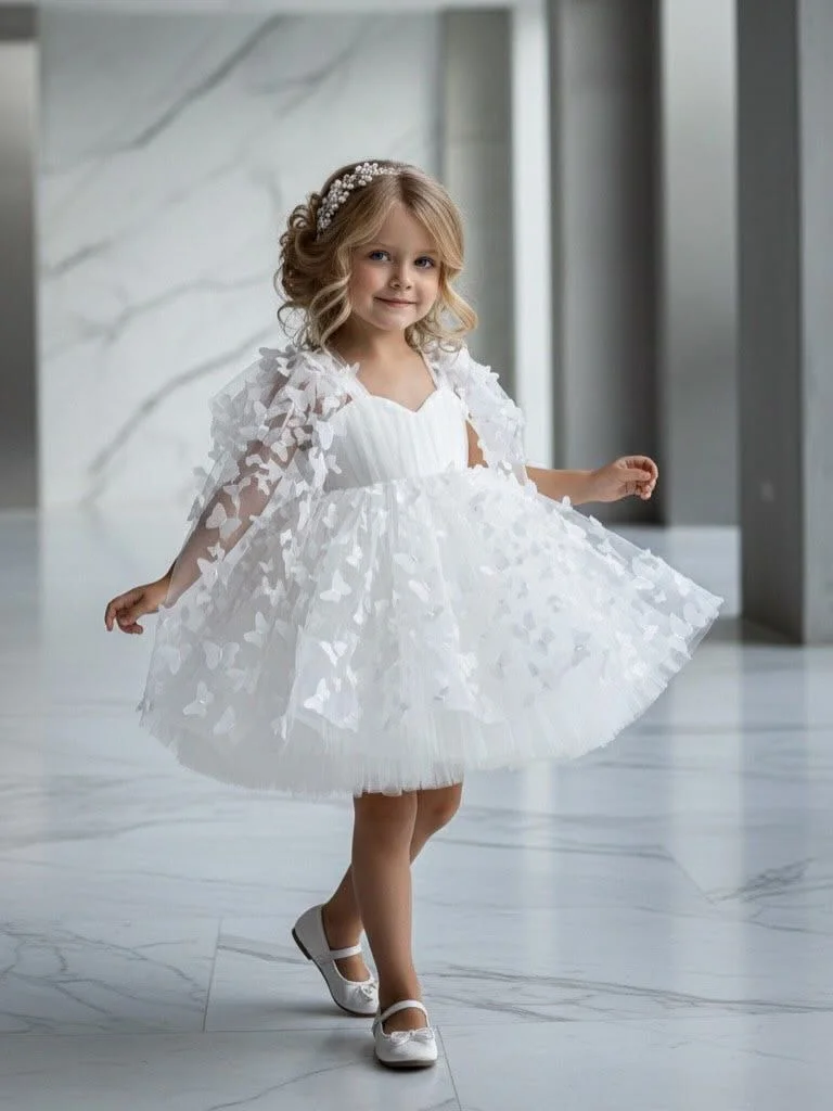 Rochie alba eleganta cu fluturi - Ayla