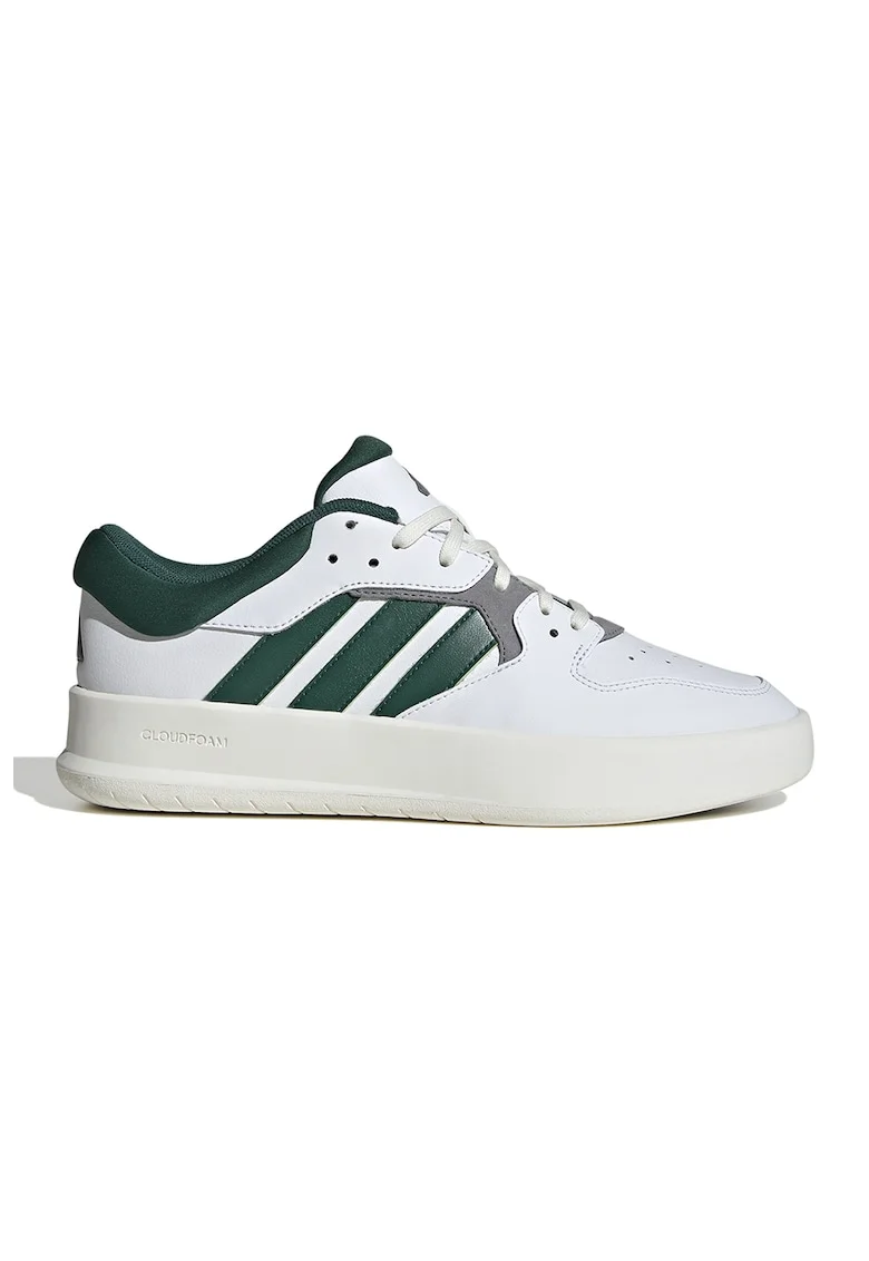 Pantofi sport de piele Court 24, Alb/Verde englez/Gri inchis