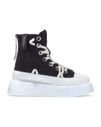 Pantofi sport flatform, din material textil, Alb/Negru