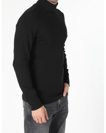 Bluza slim fit cu guler inalt, Negru