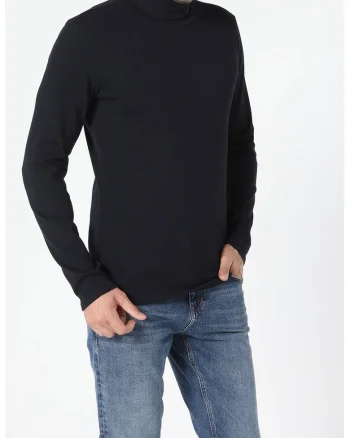 Bluza slim fit cu guler inalt, Bleumarin