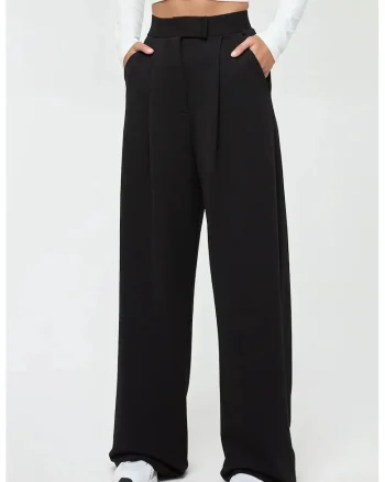 Pantaloni dama,  textil, talie inalta, negru