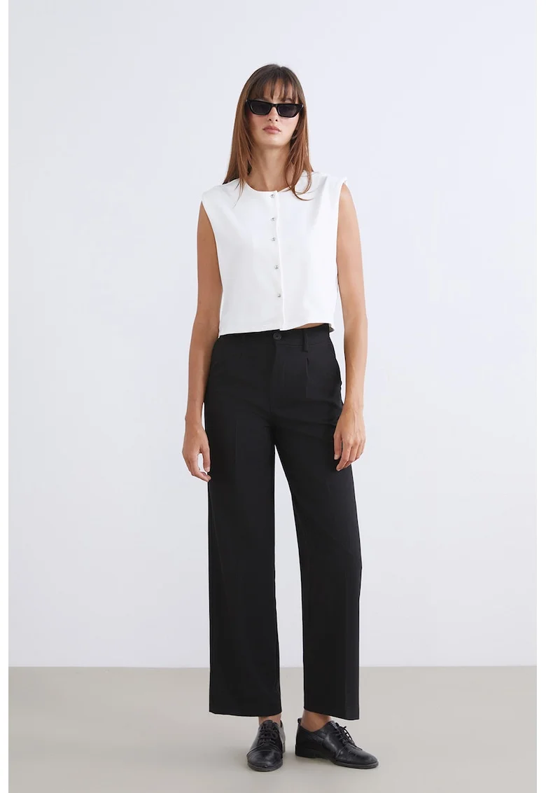 Pantaloni drepti cu detalii cu pensa, Negru