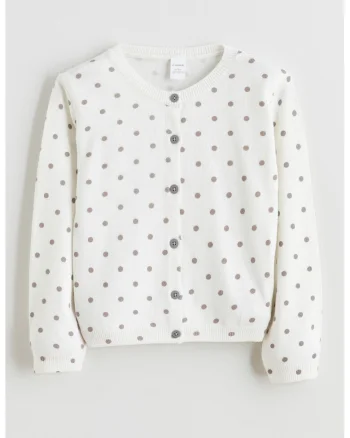 Cardigan cu imprimeu cu buline, Alb/Gri