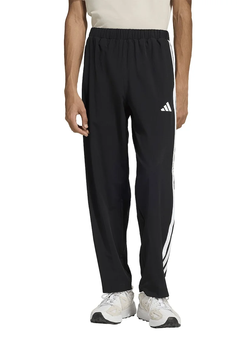 Pantaloni sport cu buzunare laterale si capse la terminatii, Negru