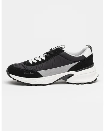 Pantofi sport cu detalii din piele intoarsa Hike Runner, Negru/Gri deschis