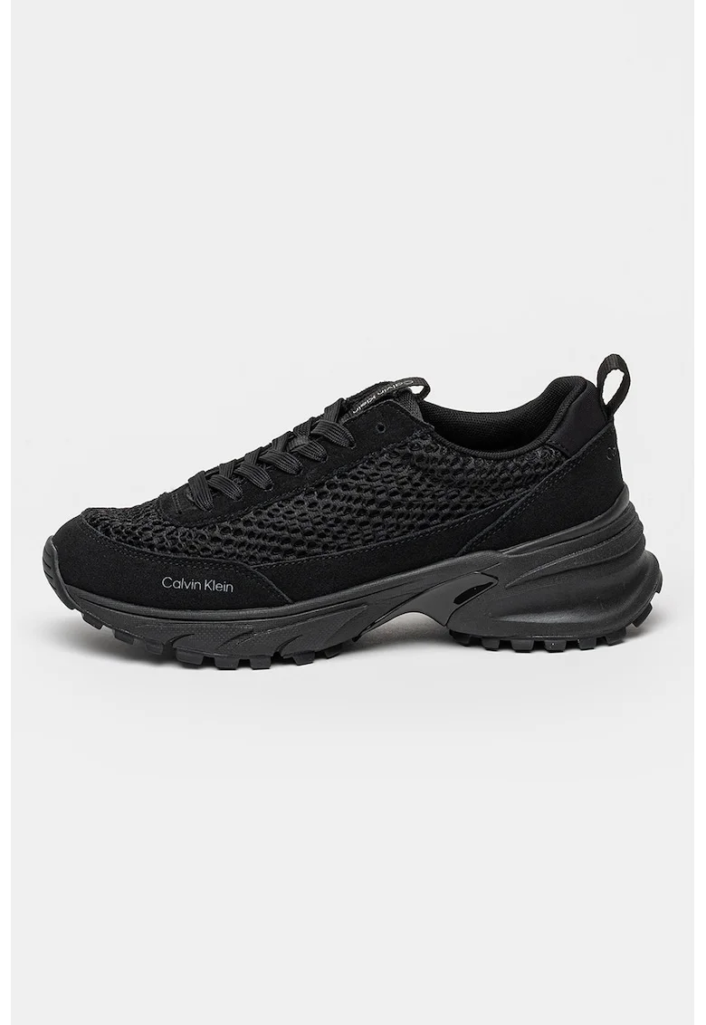Pantofi sport Hike din plasa cu insertii din piele intoarsa si aspect masiv, Negru