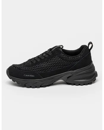 Pantofi sport Hike din plasa cu insertii din piele intoarsa si aspect masiv, Negru