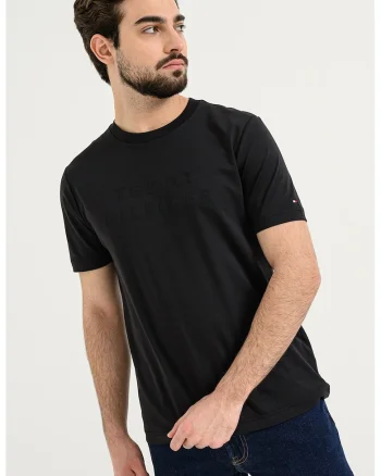 Tricou din bumbac cu decolteu la baza gatului, Negru