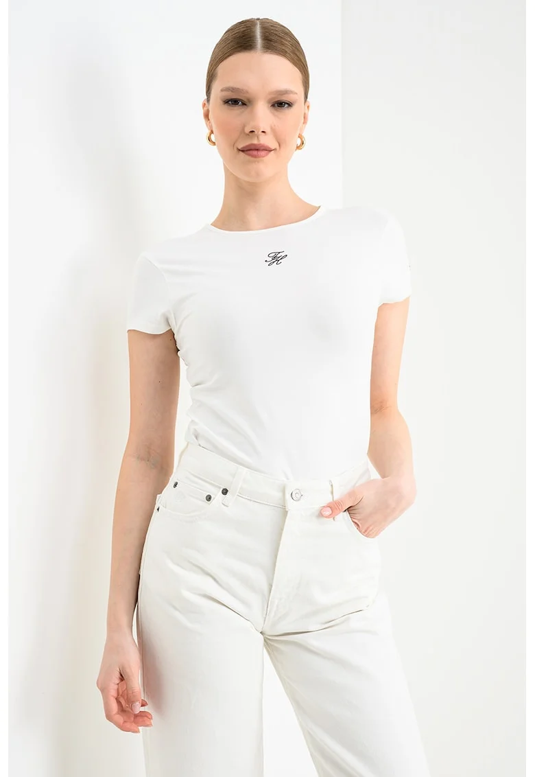 Tricou slim-fit din amestec de bumbac cu logo, Alb