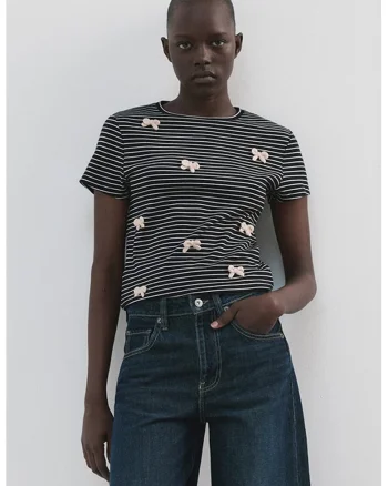 Tricou in dungi cu funde, Alb/Albastru ultramarin
