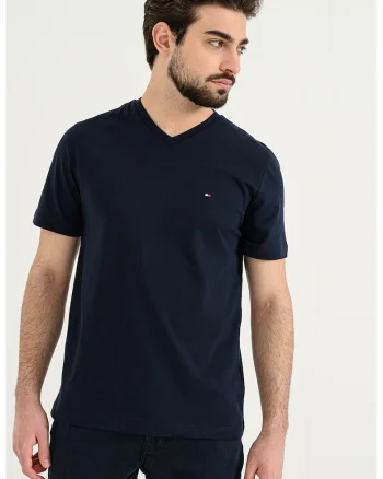 Tricou uni cu decolteu in V Essential, Bleumarin