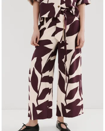 Pantaloni ampli cu imprimeu grafic, Violet pruna/Bej deschis