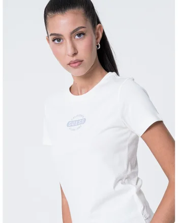 Tricou de bumbac cu decolteu rotund, Alb