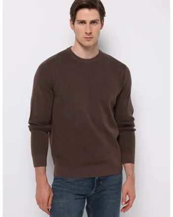 Pulover striat cu model uni, Maro