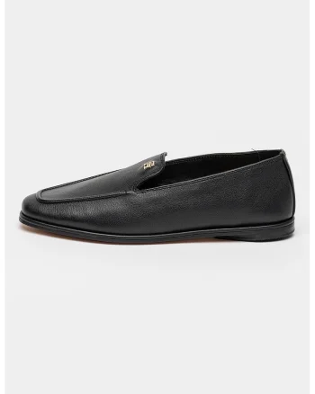 Pantofi loafer din piele cu varf rotund, Negru