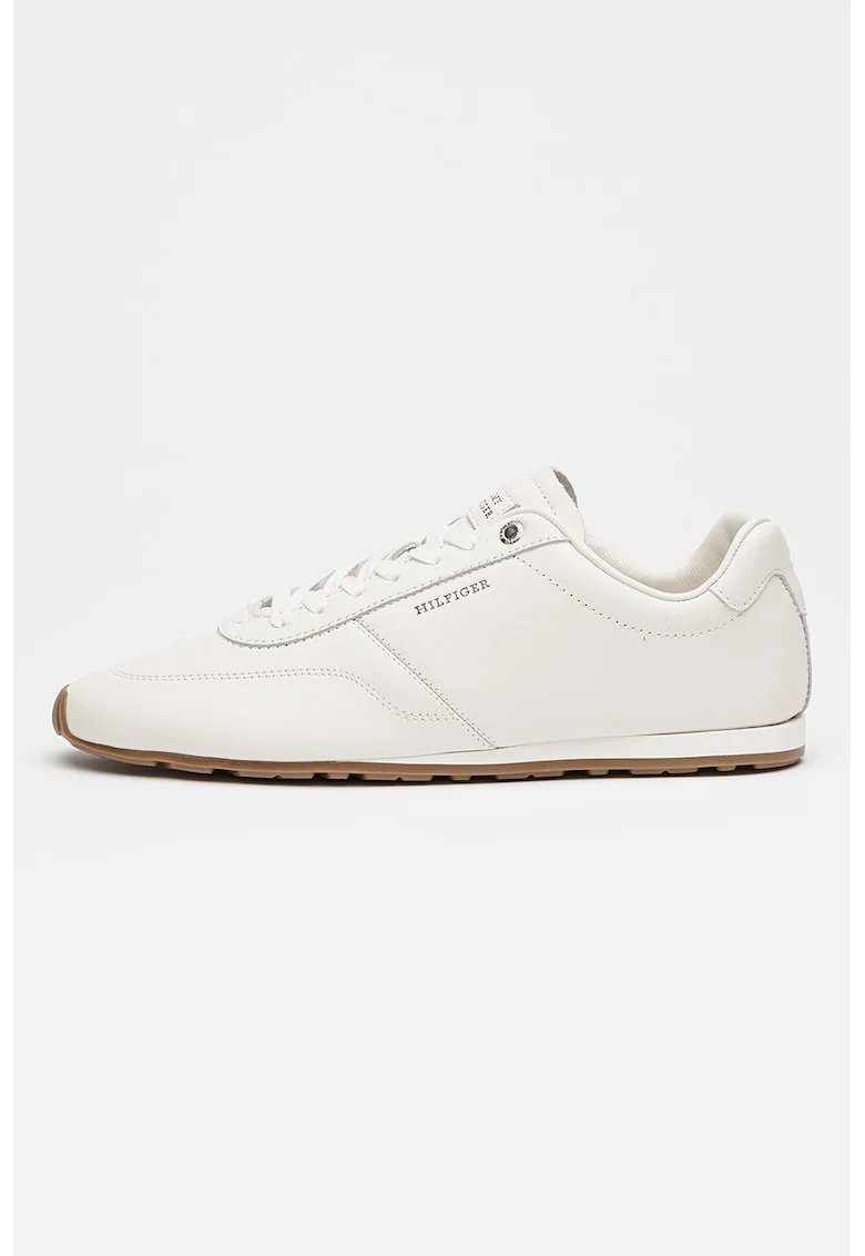 Pantofi sport Lorun din piele cu imprimeu logo lateral, Maro taupe deschis