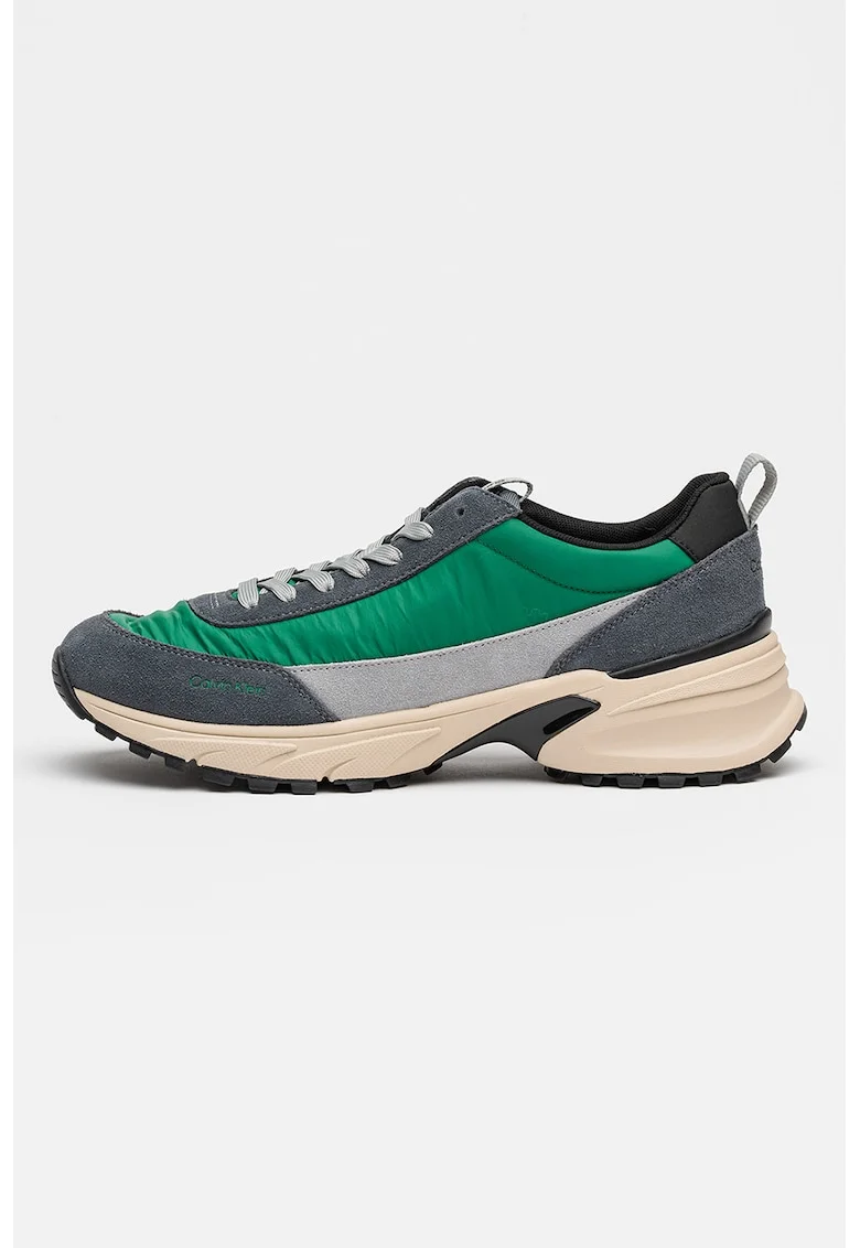 Pantofi sport cu detalii din piele intoarsa Hike Runner, Verde/Gri carbune
