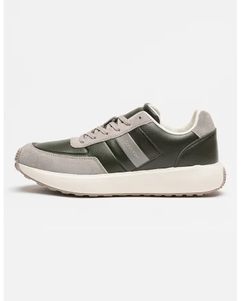 Pantofi sport din piele intoarsa si piele ecologica, Gri/Verde padure