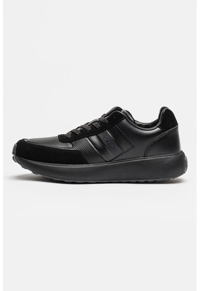Pantofi sport din piele intoarsa si piele ecologica, Negru