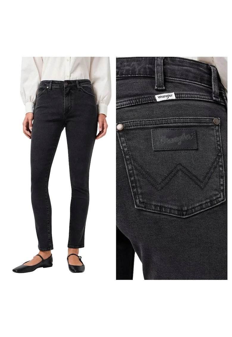 Blugi Dama,  Sienna, Slim Fit, Talie Medie, Lungi, Cu Fermoar, 5 Buzunare, Bumbac, Negru, Negru