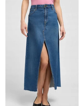 Fusta lunga  denim, albastru, fermoar, 98% bumbac, 2% elastan
