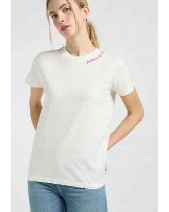 Tricou dama  Little Embroidery, regular fit, alb cu broderie, 100% bumbac