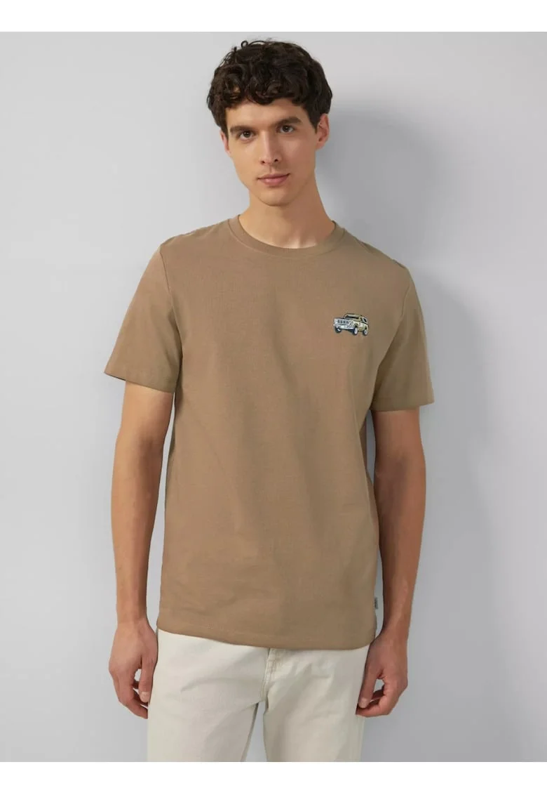 Tricou barbati la baza gatului, Regular fit, cu imprimeu Ford®, Maro