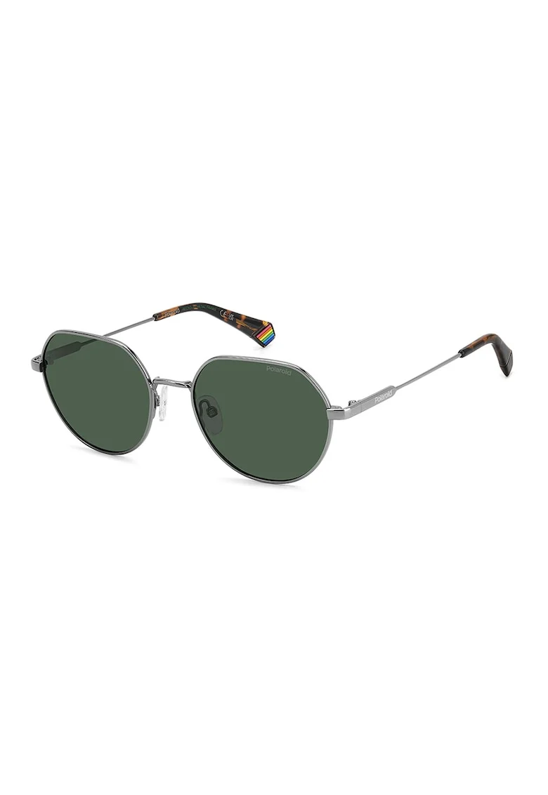 Ochelari de soare rotunzi unisex polarizati, Maro/Argintiu
