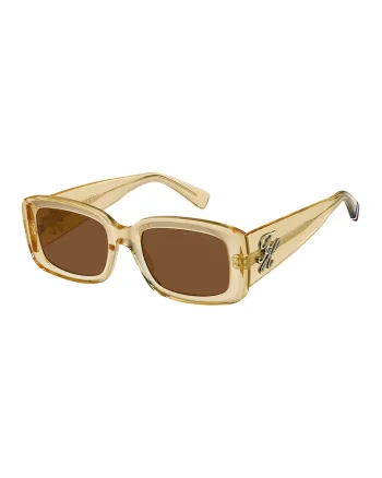Ochelari de soare dreptunghiulari cu model cu monograma metalica, Portocaliu pal