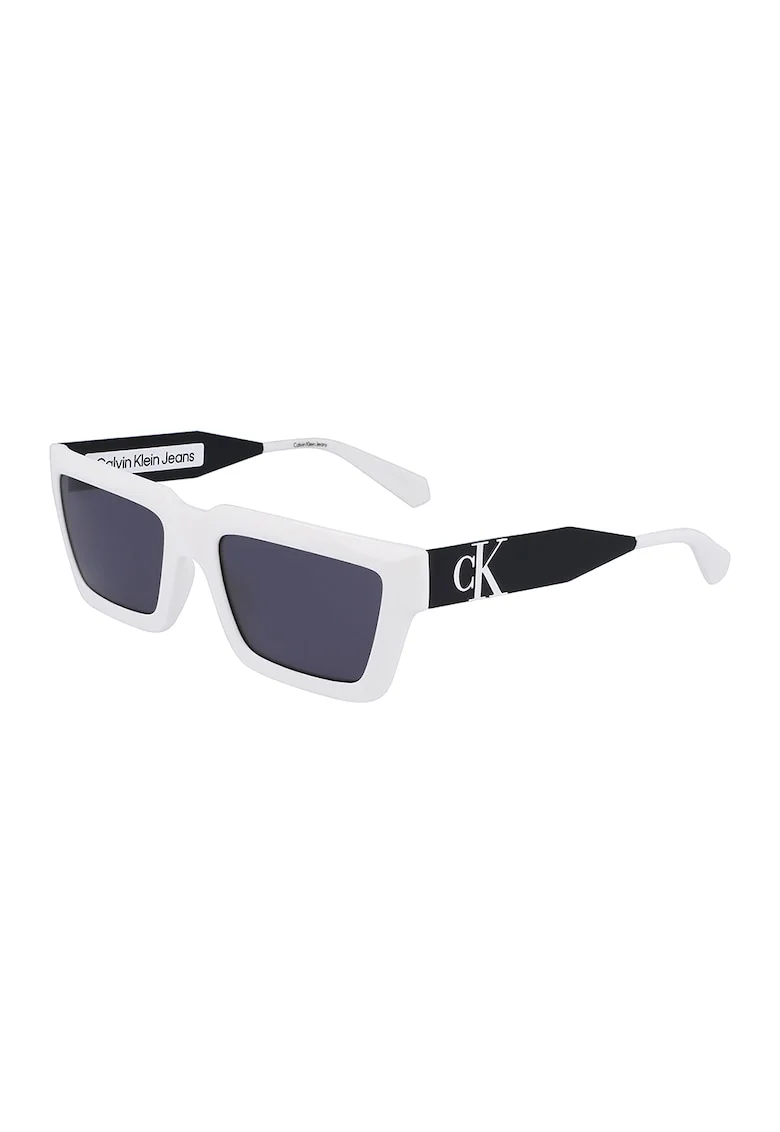 Ochelari de soare dreptunghiulari unisex, Alb/Negru