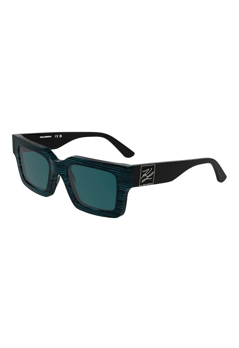 Ochelari de soare dreptunghiulari cu logo si model unisex, Negru/Albastru
