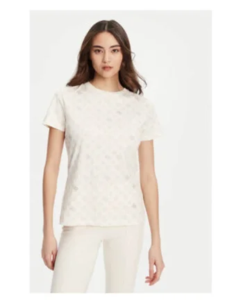 Tricou din bumbac cu imprimeu logo si aplicatii logo din strasuri