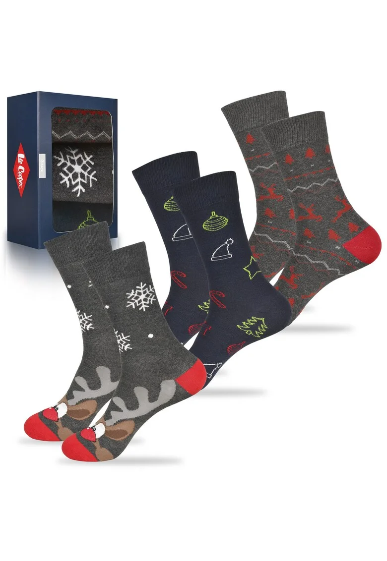Set 3 Perechi Sosete Barbati,  Model de Craciun cu Ren, pentru Cadou