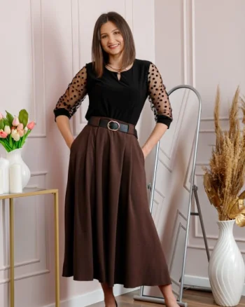 Fusta clos lunga Marissa cu buzunare functionale - Maro