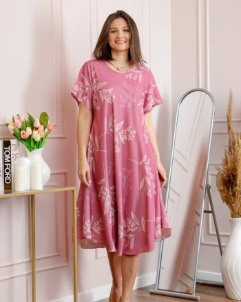 Rochie dama roz plus size cu imprimeu floral si croi lejer Jany