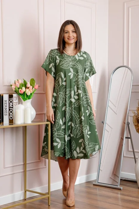 Rochie dama kaki plus size cu imprimeu floral si croi lejer Jany