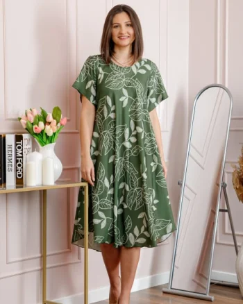 Rochie dama kaki plus size cu imprimeu floral si croi lejer Jany