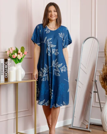 Rochie dama albastra plus size cu imprimeu floral si croi lejer Jany