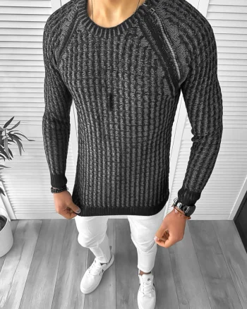 Pulover barbati gros slim fit negru T3711 P20-3.2