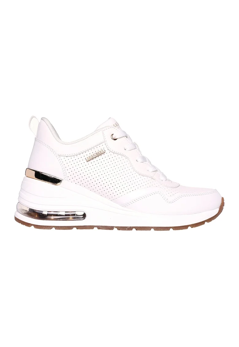 Pantofi sport wedge de piele ecologica cu perforatii, Alb optic