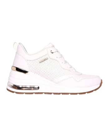 Pantofi sport wedge de piele ecologica cu perforatii, Alb optic