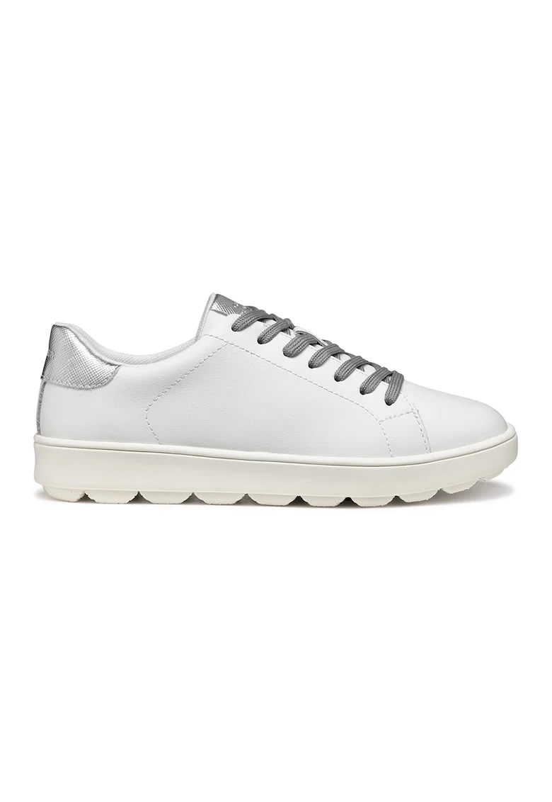 Pantofi sport uni de piele peliculizata, Alb/Argintiu
