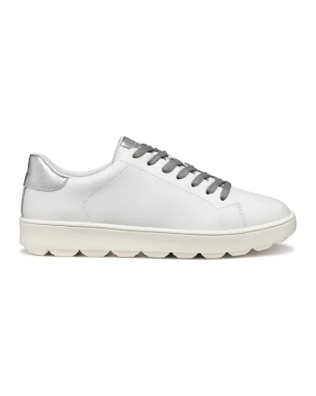 Pantofi sport uni de piele peliculizata, Alb/Argintiu