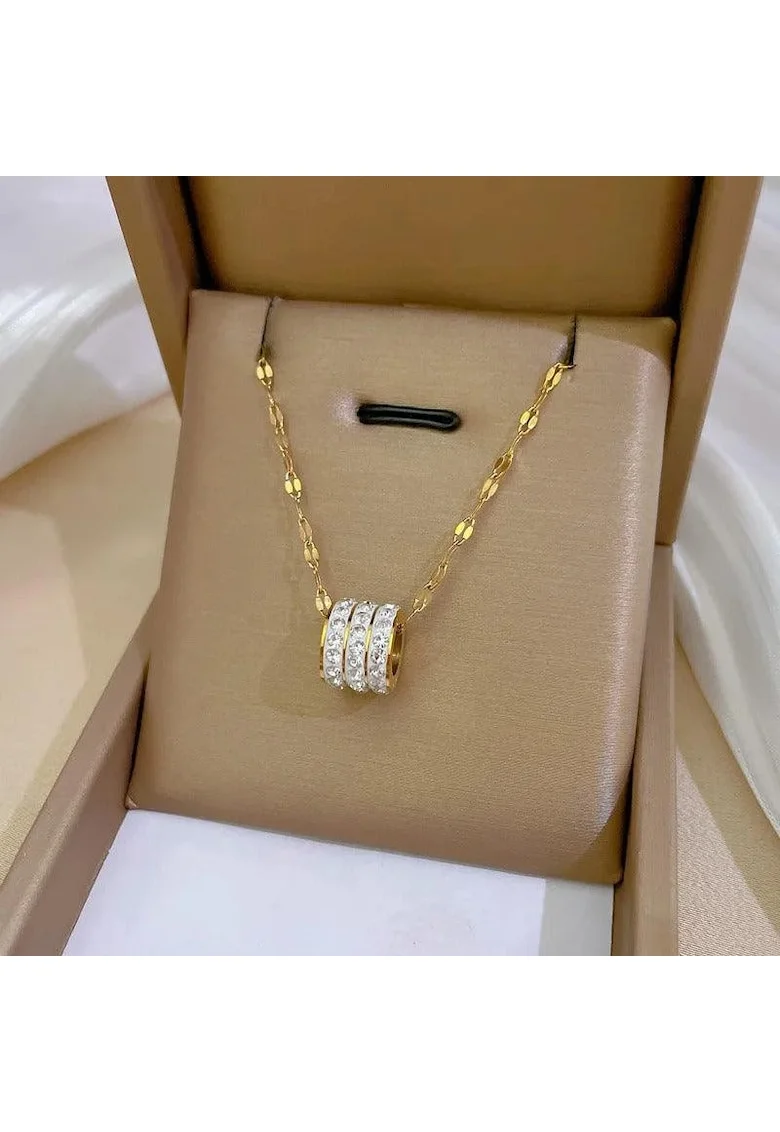 Colier auriu, din otel inoxidabil, cu pandantiv rotund, suflat cu aur 18k, Alvina C1
