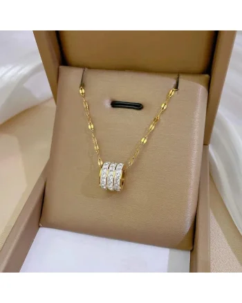 Colier auriu, din otel inoxidabil, cu pandantiv rotund, suflat cu aur 18k, Alvina C1