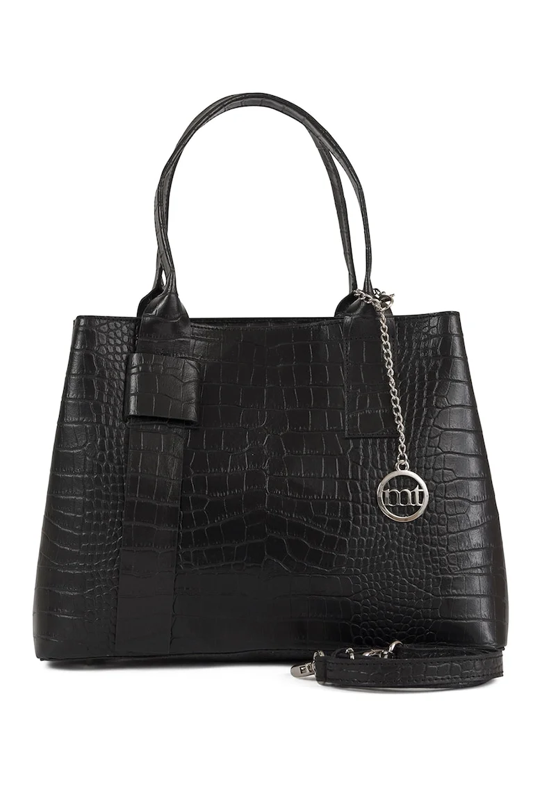 Geanta tote de piele cu model piele de reptila Monviso, Negru