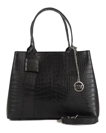 Geanta tote de piele cu model piele de reptila Monviso, Negru
