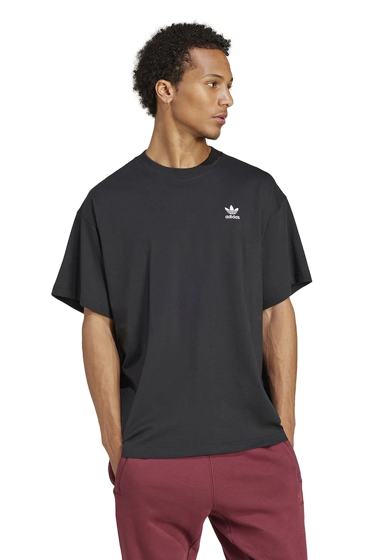 Tricou supradimensionat de bumbac cu logo Trefoil Essentials, Negru